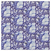 Dedham Blue & White Rabbit, Bird Designer Fabric Stoff (Nahaufnahme)