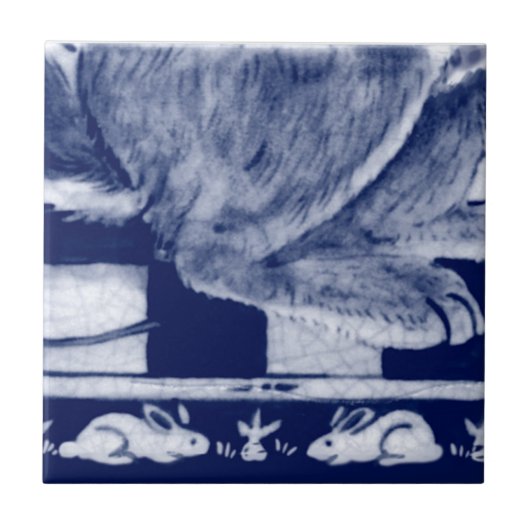 Dedham Blue White Rabbit Bunny Mural Tile # 10 Fliese (Vorderseite)