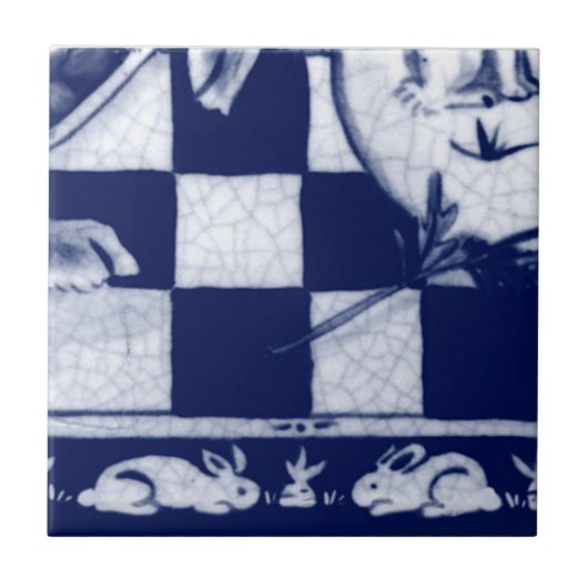 Dedham Blue White Rabbit Bunny Mural Tile # 11 Fliese (Vorderseite)