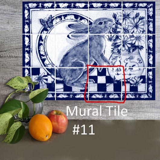 Dedham Blue White Rabbit Bunny Mural Tile # 11 Fliese