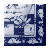 Dedham Blue White Rabbit Bunny Mural Tile # 12 Fliese (Vorderseite)
