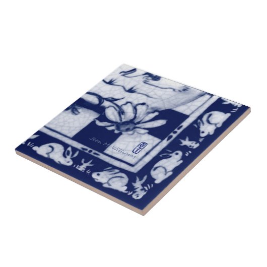 Dedham Blue White Rabbit Bunny Mural Tile # 12 Fliese (Seite)