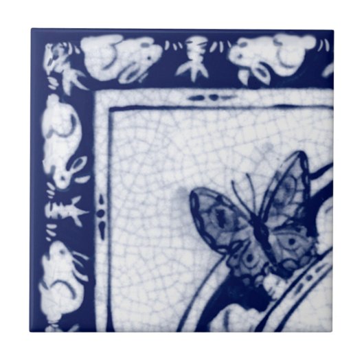 Dedham Blue White Rabbit Bunny Mural Tile # 1 Fliese (Vorderseite)