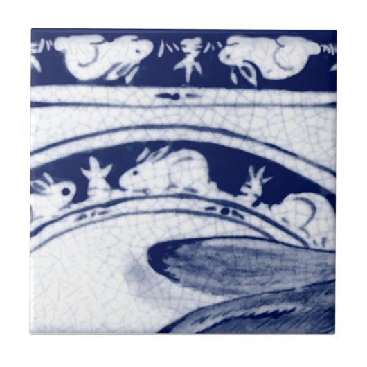 Dedham Blue White Rabbit Bunny Mural Tile # 2 Fliese (Vorderseite)