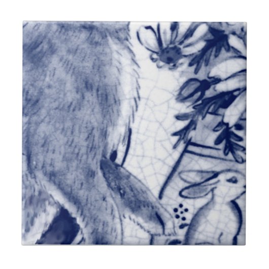 Dedham Blue White Rabbit Bunny Mural Tile # 7 Fliese (Vorderseite)