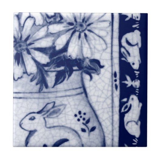 Dedham Blue White Rabbit Bunny Mural Tile # 8 Fliese (Vorderseite)