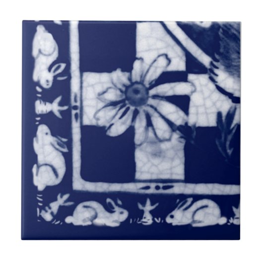 Dedham Blue White Rabbit Bunny Mural Tile # 9 Fliese (Vorderseite)