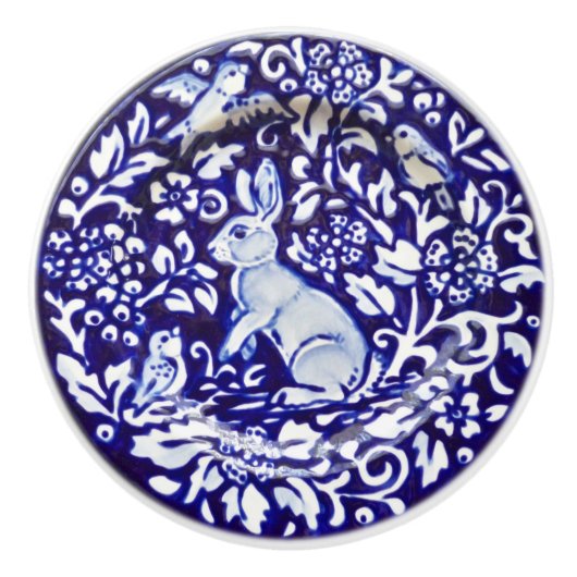 Dedham Blue White Rabbit Keramik Drawer Pull Knob Keramikknauf (Vorderseite)
