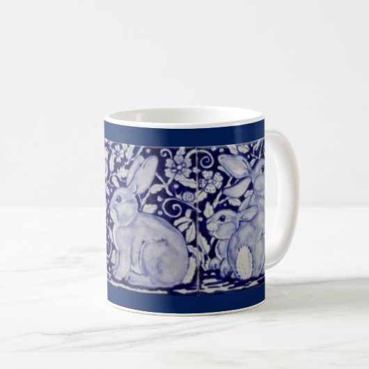 Dedham Blue & White Rabbit Keramik Tile Coffee Tas Kaffeetasse (VorderseiteRechts)