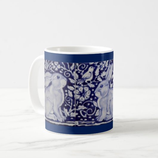 Dedham Blue & White Rabbit Keramik Tile Coffee Tas Kaffeetasse (Vorderseite Links)