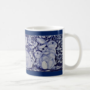 Dedham Blue & White Rabbit Keramik Tile Coffee Tas Kaffeetasse
