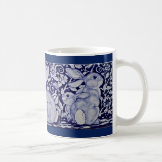 Dedham Blue & White Rabbit Keramik Tile Coffee Tas Kaffeetasse (Rechts)