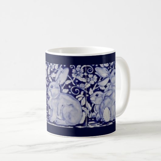 Dedham Blue & White Rabbit Keramik Tile Coffee Tas Kaffeetasse (VorderseiteRechts)