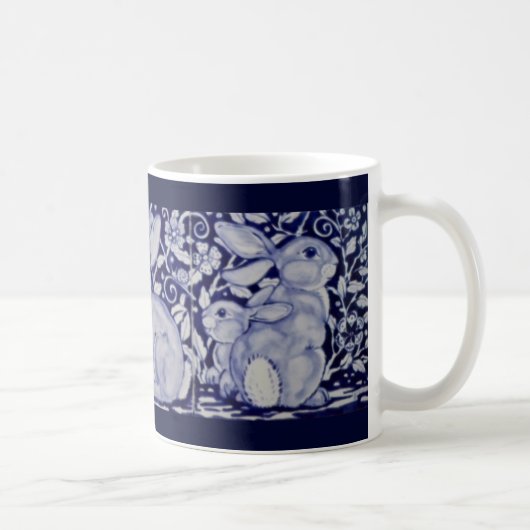 Dedham Blue & White Rabbit Keramik Tile Coffee Tas Kaffeetasse (Rechts)