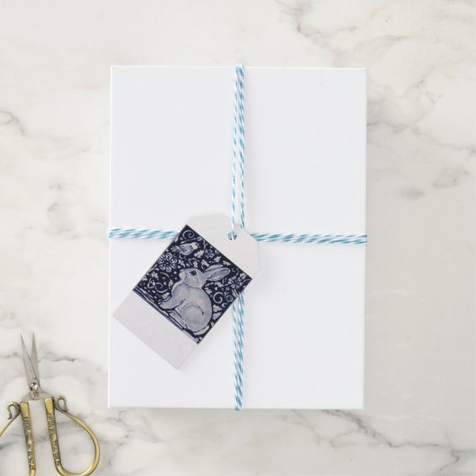 Dedham Blue & White Rabbit Keramik Tile Gift Wrap Geschenkanhänger (Mit Garn)