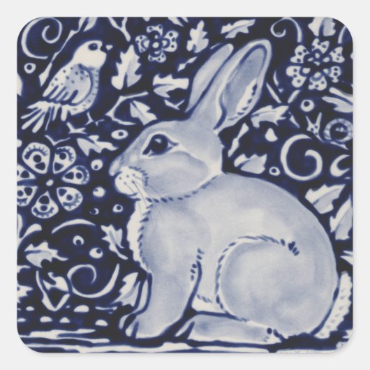 Dedham Blue & White Rabbit Keramik Tile Gift Wrap Quadratischer Aufkleber (Vorderseite)