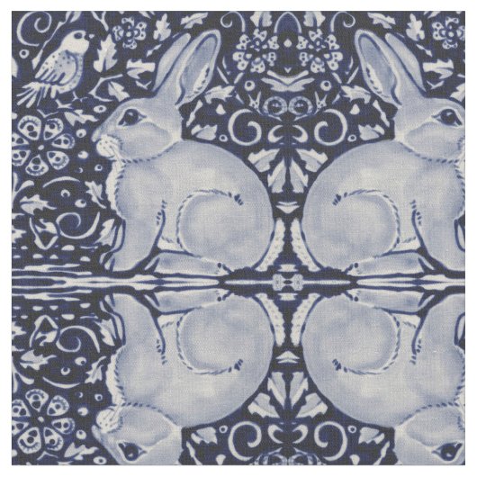 Dedham Blue & White Rabbit Keramik Tile Stoff Art (Nahaufnahme)