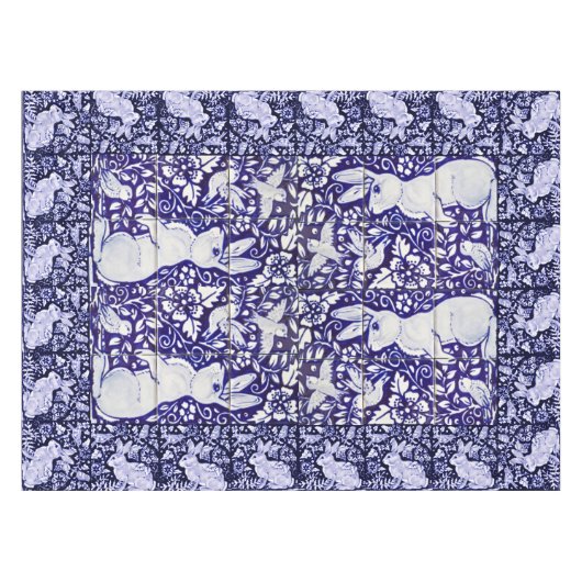 Dedham Blue & White Rabbit Keramik Tile Tableclout Tischdecke (Vorderseite (Horizontal))