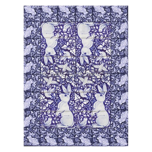 Dedham Blue & White Rabbit Keramik Tile Tableclout Tischdecke (Vorderseite)