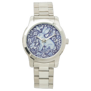 Dedham Cobalt Blue White Rabbit Bird Floral Watch Armbanduhr
