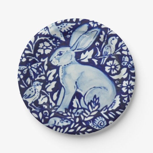 Dedham Cobalt Blue White Rabbit Garden Paper Plate Pappteller (Vorderseite)