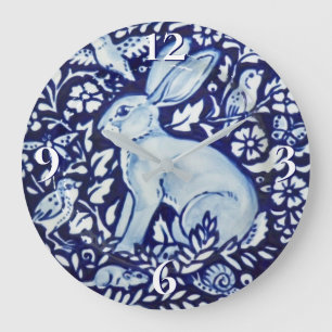 Dedham Cobalt Blue & White Rabbit Plakat Clock Bir Große Wanduhr