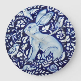 Dedham Cobalt Blue & White Rabbit Plakat Clock Bir Große Wanduhr