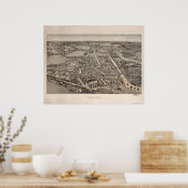 Dedham Massachusetts 1876 Antike Panoramabalkarte Poster (Küche)