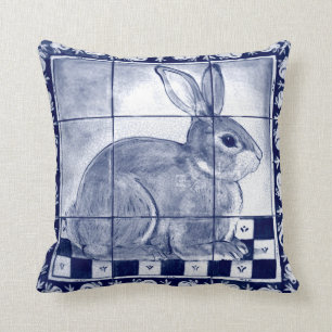 Dedham Rabbit Blue White Bunny Delft Tile Mural Kissen