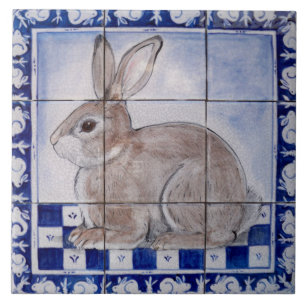 Dedham Rabbit Bunny Blue Vintag Mural Keramik Fliese