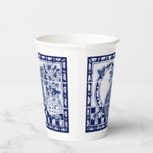 Dedham Rabbit Bunny Dark Blue Niedlich Tile Art Pappbecher (Rechts)