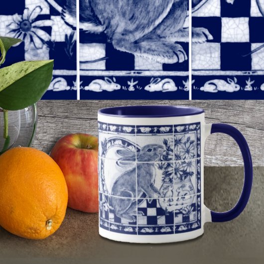 Dedham Rabbit Bunny Dark Blue Niedlich Tile Art Tasse