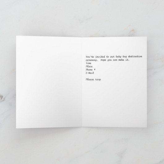 Dedication Ceremony, Baby Boy, Invitation Einladung (Innenseite)