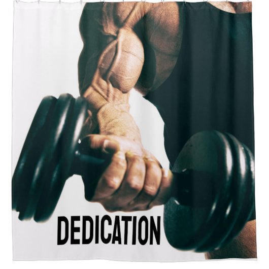 Dedication Motivierend Workout Muskeln Duschvorhang (Vorderseite)