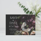 Dedizierte Dark Floral Save the Date Card (Stehend Vorderseite)