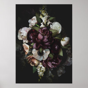 Dediziertes Dark Floral Poster Print