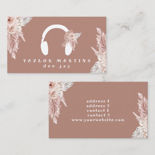 dee Jay boho Blume brauner Hintergrund Visitenkarte (Vorne/Hinten)
