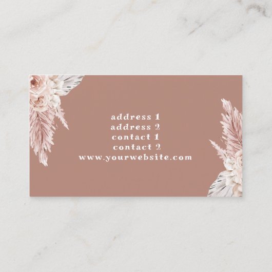 dee Jay boho Blume brauner Hintergrund Visitenkarte (Rückseite)
