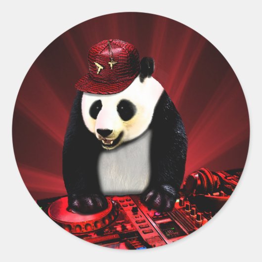 Deejay Panda Runder Aufkleber (Vorderseite)