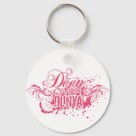 'DEEN OVER DUNYA' rosa Bekleidung Schlüsselanhänger (Vorderseite)
