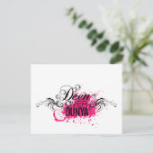 'DEEN OVER DUNYA' - Rosa und Schwarz Postkarte (Stehend Vorderseite)