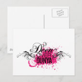 'DEEN OVER DUNYA' - Rosa und Schwarz Postkarte (Vorne/Hinten)