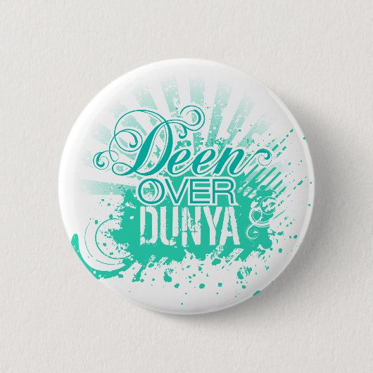 "DEEN ÜBER DUNYA" Türkis Button (Vorderseite)