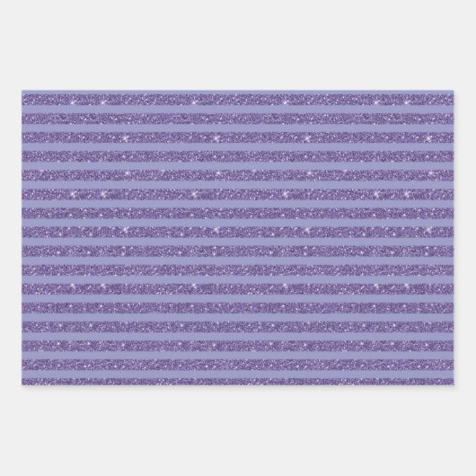 Deep Amethyst Glitter Style Horizontal Stripes Geschenkpapier Set (Vorderseite)