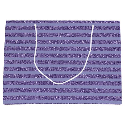 Deep Amethyst Glitter Style Horizontal Stripes Große Geschenktüte (Vorderseite)