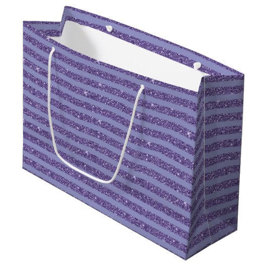 Deep Amethyst Glitter Style Horizontal Stripes Große Geschenktüte (Vorderseite Schrägansicht)