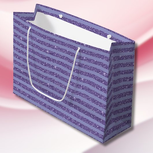 Deep Amethyst Glitter Style Horizontal Stripes  Große Geschenktüte