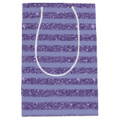 Deep Amethyst Glitter Style Horizontal Stripes Mittlere Geschenktüte (Vorderseite)