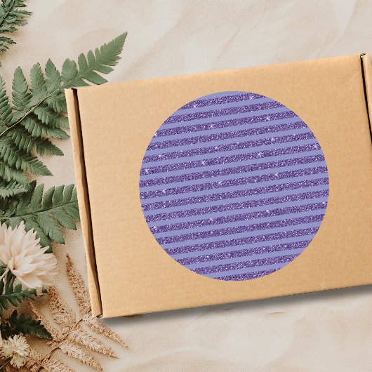 Deep Amethyst Glitter Style Horizontal Stripes  Runder Aufkleber