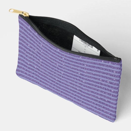Deep Amethyst Glitter Style Horizontal Stripes Zubehörtasche (Offen)